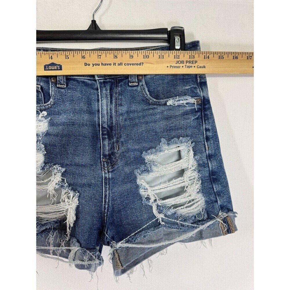 American Eagle Mom Shorts Womens 4 Blue Distressed Cuffed High Rise Stretch - Picture 9 of 10